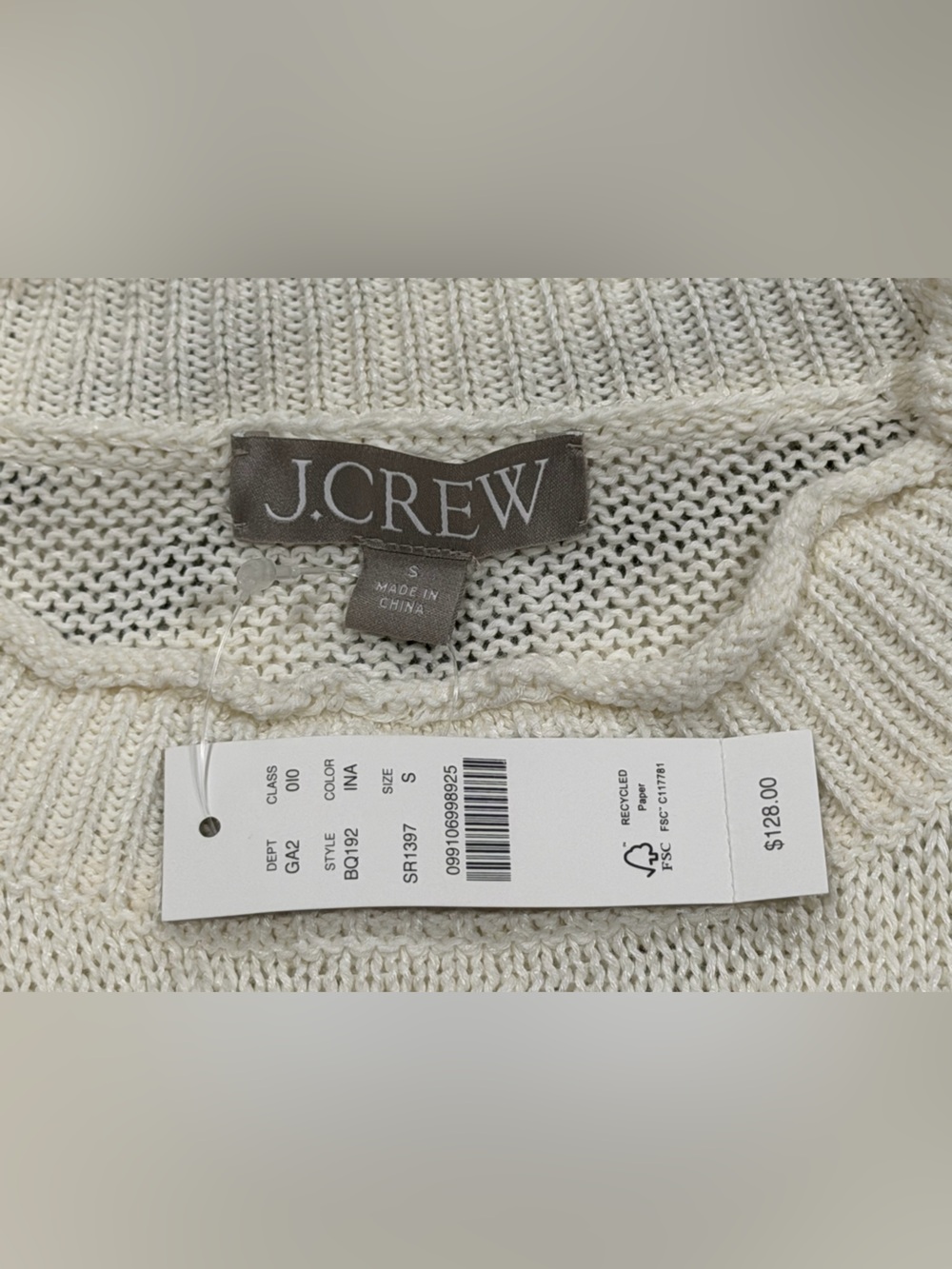 J.Crew Women Stripe Sweater Small Linen Blend Navy WhiteGold Button Nautical NEW - Picture 8 of 10